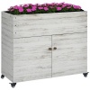 Afbeelding van Outsunny Houten Hoogbed met Opbergvak, Kruidenbed met Wielen, 110 x 50 x 95 cm, Wit