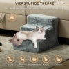 Afbeelding van PawHut 3-traps honden- en katentrap voor bed en bank, tot 5 kg, pluche, lichtgrijs