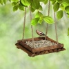 Afbeelding van Hangende voedertafel - houten vogelvoederhuisje - voederstation voor tuinvogels - balkon