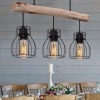 Afbeelding van Globo - hanglamp Mina - natuurlijk zwart - hout en metaal - grote eettafel lamp - E27