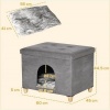 Afbeelding van PawHut 2-in-1 kattenhuis en poef met kussen, zacht en elegant ontwerp, grijs 60 x 45 x 44,5 cm