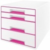 Afbeelding van Leitz WOW Cube Ladenblok met 4 Laden - Opberger voor Kantoor en Thuis - Wit/Roze