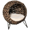 Afbeelding van PawHut kattenhuis met kussen, bruin, Ø 52 x 58 cm, verhoogde poten, PE-rotan