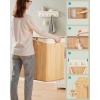 Afbeelding van SONGMICS Bamboe wasmand met deksel, 3 compartimenten, 170 liter, opvouwbaar en wasbaar