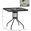 Afbeelding van Outsunny Tuin tafel van metaal, zwart gehard glas