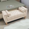 Afbeelding van HOMCOM Polsterbank met Chenille, Armleuning en 2 Kussens, Houten Frame, Beige 115 x 44 x 58 cm
