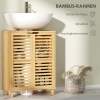 Afbeelding van HOMCOM Bamboe wastafelonderkast met 2 lamellendeuren en verstelbare legplank 60 x 30 x 80 cm