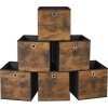 Afbeelding van Opbergkubussen, 6 opbergbakken met handvat, opvouwbaar, rustiek bruin en zwart, 26 x 26 x 28 cm