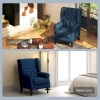 Afbeelding van HOMCOM Gecapitonneerde Wingback Stoel met Hoge Rug, Blauw, voor Woonkamer en Slaapkamer