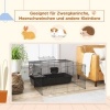 Afbeelding van PawHut 99 cm Kleintierkooi met Ren, Waterfles en Voerbak, Zwart Staal