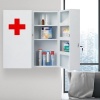 Afbeelding van Afsluitbare medicijnkast - 11 vakken - staal - 53,5 x 53 x 19 cm - 2 deuren - wit-rood