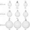 Afbeelding van Set van 100 kerstballen - plastic - mat en glanzend - met glitters - 10 ontwerpen - wit