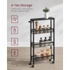 Afbeelding van VASAGLE 4-laags Trolley, Ruimtebesparende Keukenkar met Wielen, Stalen Frame, Ebony en Inkt Zwart