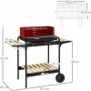 Afbeelding van Outsunny Houtskoolgrill van metaal, 103L x 47B x 95H cm, rood, met pijnboomhout