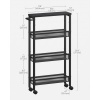 Afbeelding van VASAGLE 4-laags Trolley, Ruimtebesparende Keukenkar met Wielen, Stalen Frame, Ebony en Inkt Zwart