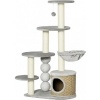 Afbeelding van PawHut Kratzboom 115,5 cm met kattenhuis, hangmat, speelbal en jute paal, lichtgrijs