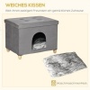 Afbeelding van PawHut 2-in-1 kattenhuis en poef met kussen, zacht en elegant ontwerp, grijs 60 x 45 x 44,5 cm