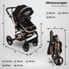 Afbeelding van KIDUKU 3-in-1 combi-kinderwagen zwart/goud met buggy, autostoeltje en regenhoes, inklapbaar