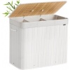 Afbeelding van SONGMICS Wasmand met deksel - 3 compartimenten - 170L - Bamboe - Wit - 70 x 40 x 61 cm