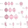 Afbeelding van Kerstballen set van 72 - plastic - onbreekbaar - hartjes en sokjes - roze