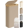 Afbeelding van SONGMICS Slanke wasmand met deksel, 65L, opvouwbaar, bamboe handgrepen, kameelbruin