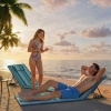 Afbeelding van Outsunny Set van 2 verstelbare strandstoelen met kussen en opbergtas, blauw + groen + wit