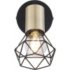 Afbeelding van Industrieel wandlamp van zwart metaal en messing met hout | 1 lichtpunt | E14