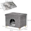 Afbeelding van PawHut 2-in-1 kattenhuis en poef met kussen, zacht en elegant ontwerp, grijs 60 x 45 x 44,5 cm