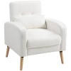 Afbeelding van HOMCOM Loungestoel met lendenkussen, fleece stof, houten poten, wit, voor woonkamer en slaapkamer