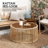 Afbeelding van Outsunny Rattan koffietafel - PE-rattan, gehard glas - Ø70 x 33H cm - Bruin