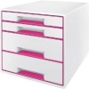 Afbeelding van Leitz WOW Cube Ladenblok met 4 Laden - Opberger voor Kantoor en Thuis - Wit/Roze