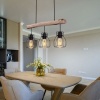 Afbeelding van Globo - hanglamp Mina - natuurlijk zwart - hout en metaal - grote eettafel lamp - E27