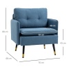Afbeelding van HOMCOM Polstersessel met kussen, loungestoel met linnenlook, staal, donkerblauw, 76 x 68 x 80 cm