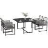 Afbeelding van Outsunny tuinset - 4 stoelen - staal - glas - zwart - lichtgrijs