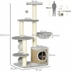 Afbeelding van PawHut Kratzboom 115,5 cm met kattenhuis, hangmat, speelbal en jute paal, lichtgrijs
