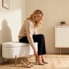 Afbeelding van HOMCOM Opslag Ottoman van Polyester en Metaal, 108x44x43,5 cm, Roomwit