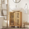 Afbeelding van HOMCOM Bamboe wastafelonderkast met 2 lamellendeuren en verstelbare legplank 60 x 30 x 80 cm