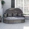 Afbeelding van Outsunny 4-delige Rattan Zonne-eiland Zitgroep met Zonnescherm en 4 Kussens, Grijs 230 x 145 x 80 cm