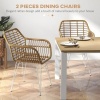 Afbeelding van HOMCOM Eetkamerstoelen van PE Rattan, Staal - 56L x 60B x 79H cm - Lichtbruin + Wit
