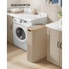 Afbeelding van SONGMICS Slanke wasmand met deksel, 65L, opvouwbaar, bamboe handgrepen, kameelbruin