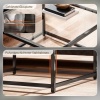 Afbeelding van HOMCOM Salontafel van gehard glas en staal, 68x68x39 cm, zwart