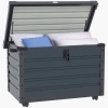 Afbeelding van Outsunny Metalen Tuinbox 295L Waterdicht en Afsluitbaar met Handvatten en Wielen Donkergrijs