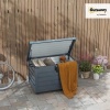 Afbeelding van Outsunny Metalen Tuinbox 295L Waterdicht en Afsluitbaar met Handvatten en Wielen Donkergrijs