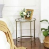 Afbeelding van Vasagle - Glazen Bijzettafel - 50 cm - Ronde Koffietafel - Goudkleurig Frame