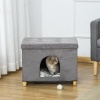 Afbeelding van PawHut 2-in-1 kattenhuis en poef met kussen, zacht en elegant ontwerp, grijs 60 x 45 x 44,5 cm