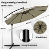 Afbeelding van Tillvex Parasol Ø 300 cm met zwengel, hoes en windbescherming - Waterdicht en UV-bestendig