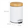 Afbeelding van Relaxdays 3L pedaalemmer voor badkamer met bamboe deksel en uitneembare binnenemmer, wit