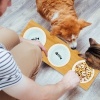 Afbeelding van Bamboe voerbak voor kat met standaard en eet- en drinkbakjes - keramiek