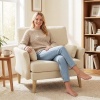Afbeelding van Homcom Fauteuil van polyester en rubberhout - 103L x 80B x 88H cm - Crèmewit