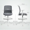 Afbeelding van HOMCOM Ergonomische Bureau Stoel met Armleuningen en Voetring, Verstelbare Draai Stoel Grijs